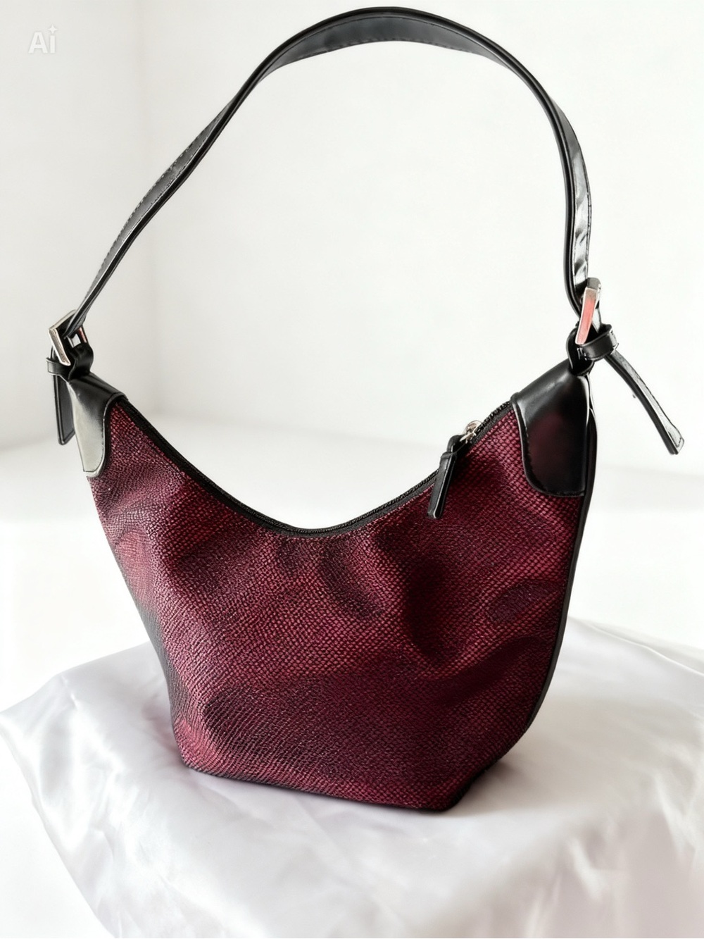 Victoria's Secret Mesh Textured Burgundy Hobo Shoulder Bag with Black Trim